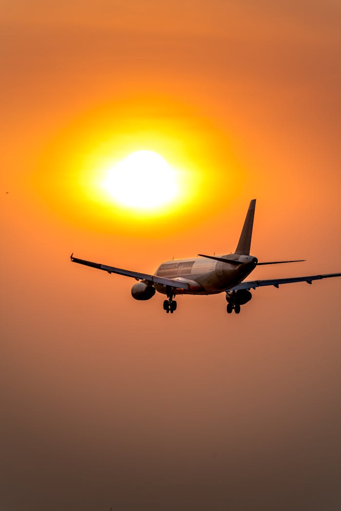 The Art of Drawing Readers In: Your attractive post title goes here Airplane soaring towards a golden sunset sky, creating a dramatic silhouette.