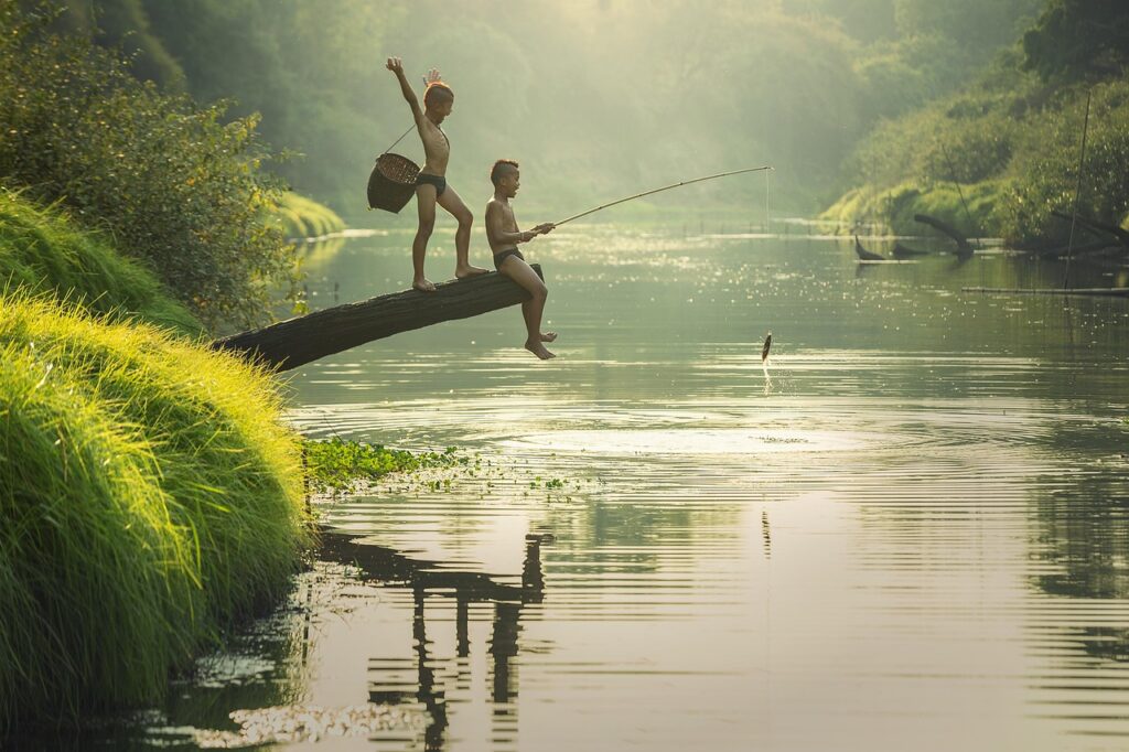 asia, boys, nature, cambodia, children, fish, fisherman, fishing, friend, indonesian, kids, river, malaysia, myanmar, burma, outdoor, people, countryside, thailand, vietnamese, water, stream