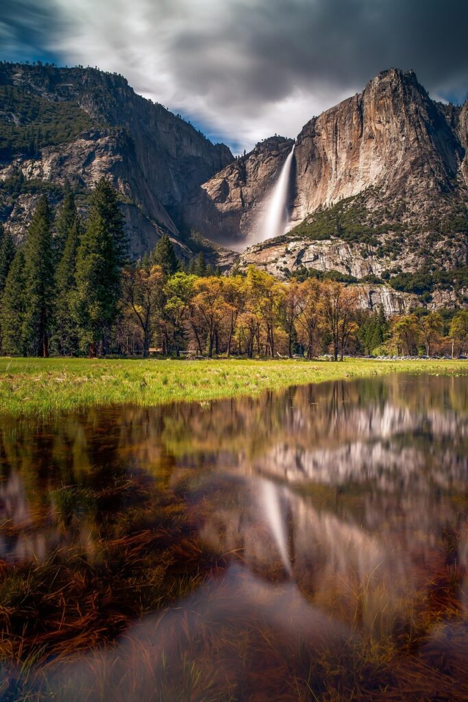 water, landscape, travel, scenic, mountain, outdoors, rock, beautiful, nature, river, scenery, valley, yosemite national park, phone wallpaper, iphone wallpaper