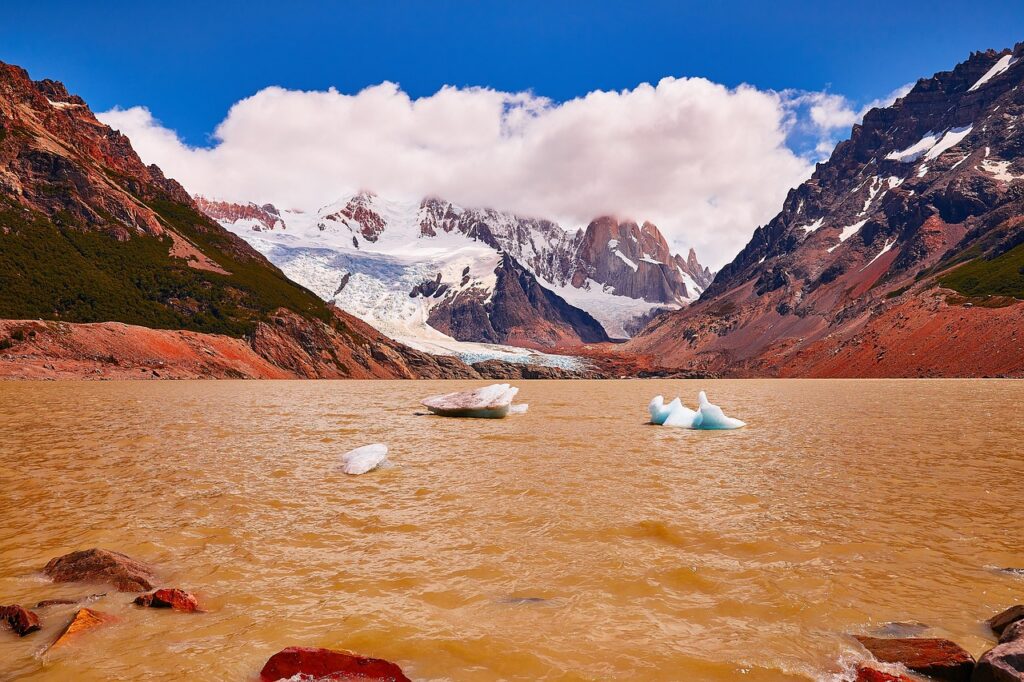 laguna torre, nature, patagonia, el chalten, argentina, mount fitz roy, glacier national park, glacier, cerro torre, clouds, lake, icebergs, mountains, landscape, melting